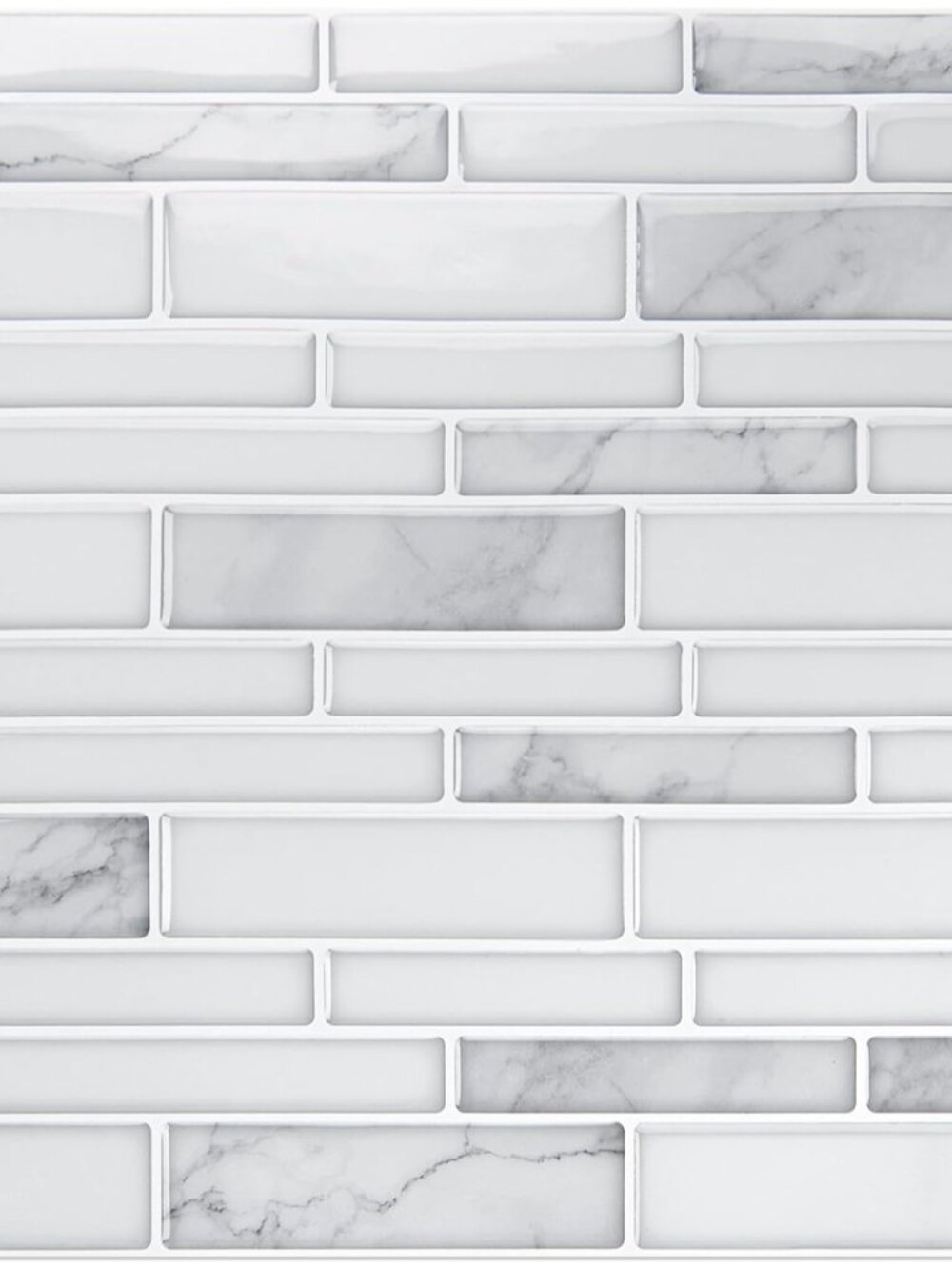 Stone Peel and Stick Backsplash, 10-Sheet, 12" x 12", White Marble